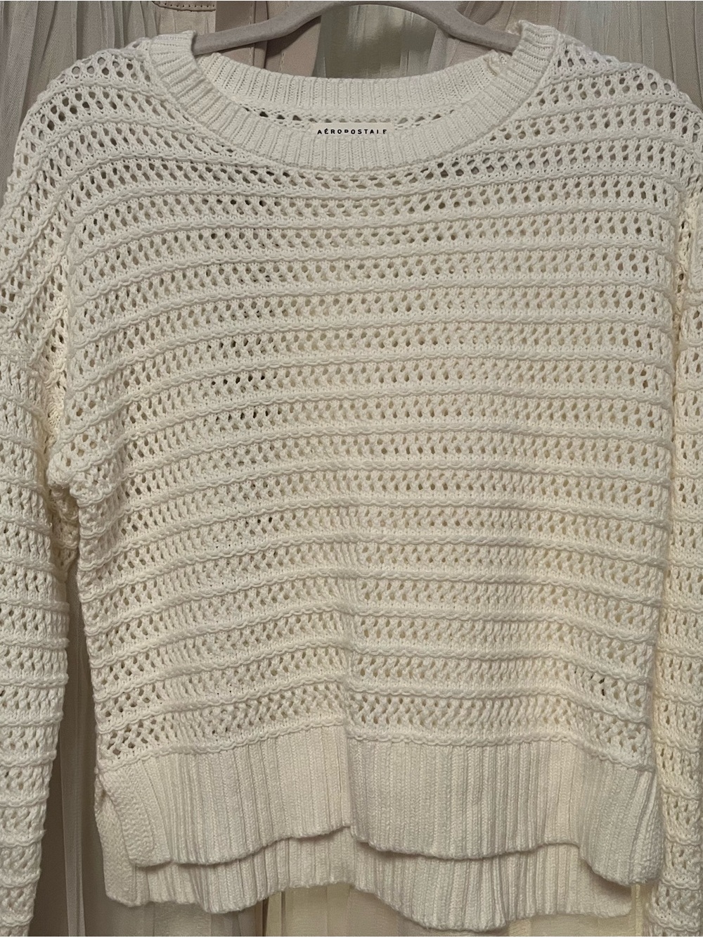 Aeropostale Cream Open-Weave Crew Neck Sweater, Worn Once